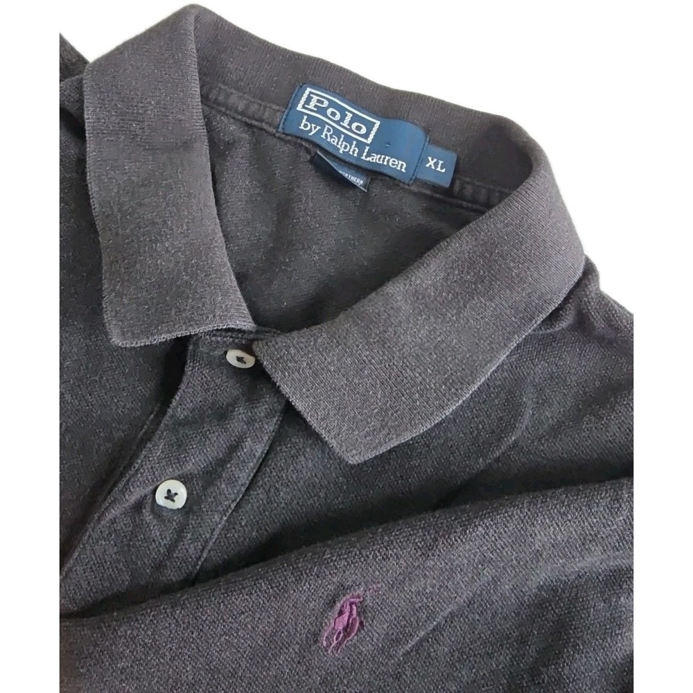 Polo Ralph Lauren Mens XL Custom Fit Black Short Sleeve Purple Pony Polo Shirt